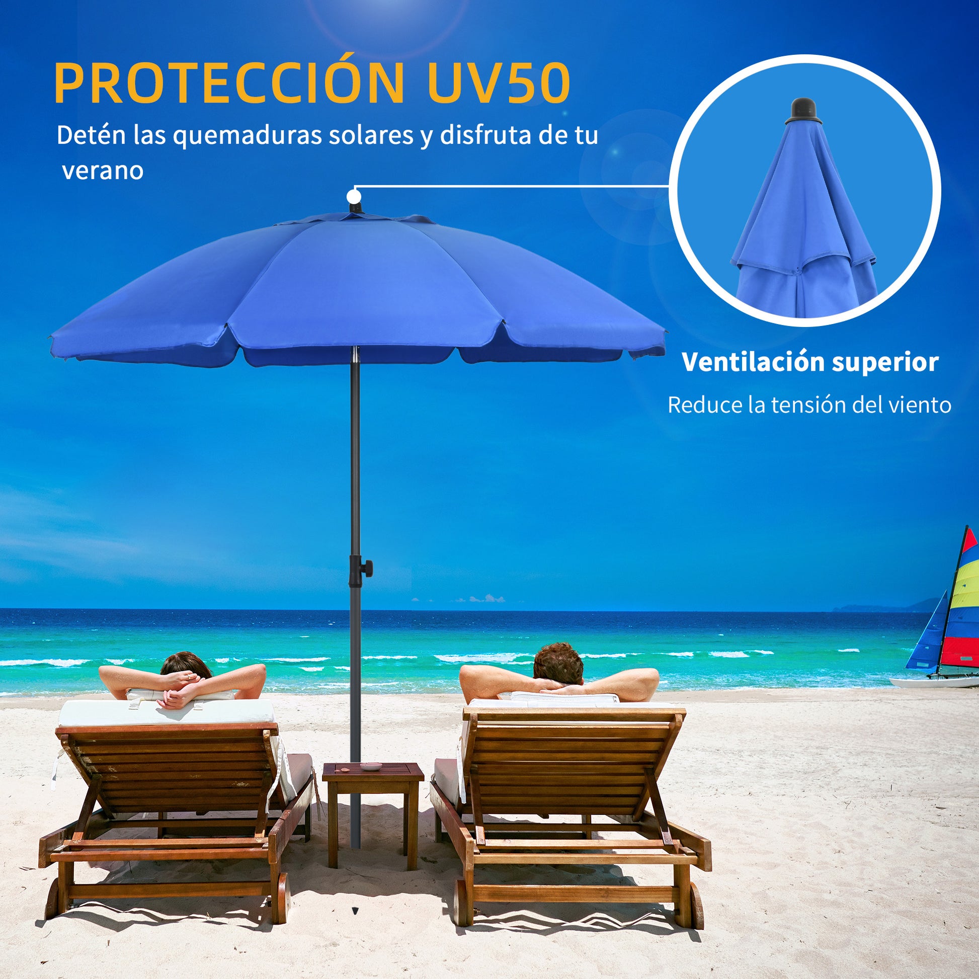 Outsunny Sombrilla De Playa Grande Ø180 Cm Con Ángulo Ajustable Azul_3
