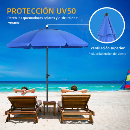 Outsunny Sombrilla De Playa Grande Ø180 Cm Con Ángulo Ajustable Azul_3