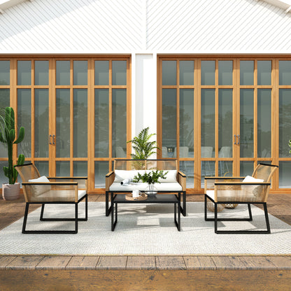 Outsunny Conjunto De Jardín Exterior De 4 Piezas De Ratán Natural Y Crema_4