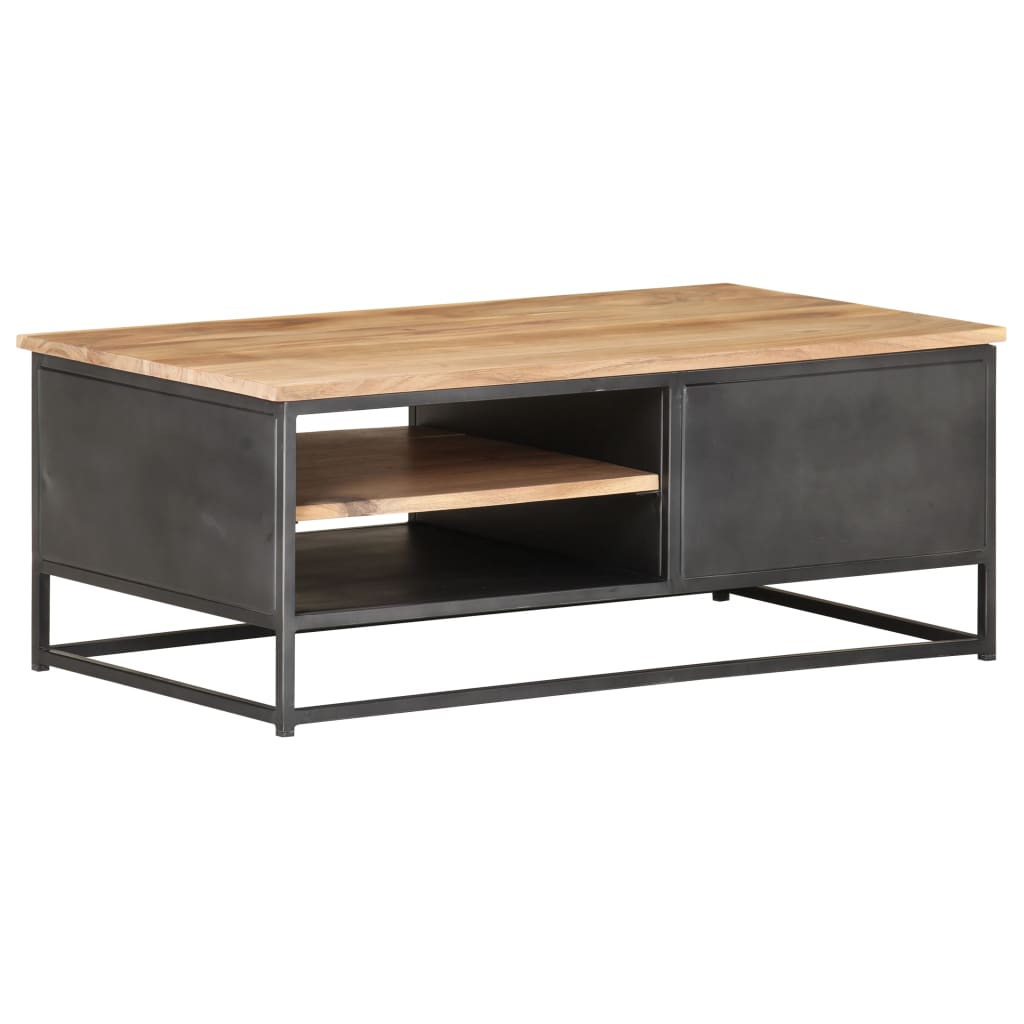 Mesa De Centro De Madera Maciza De Acacia 90x50x35 Cm_2
