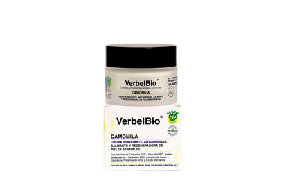 Verbelbio Camomila – Crema ECO Hidratante, Regeneradora y Calmante.  Piel Sensible, Rosácea y Dermatitis. Con Equinacea.