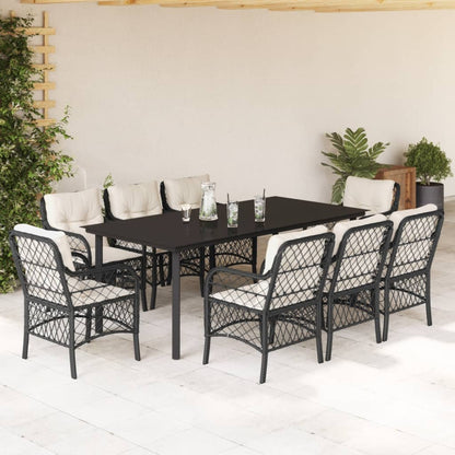 Set De Comedor De Jardín 9 Pzas Y Cojines Ratán Sintético Negro / Vetonek_3