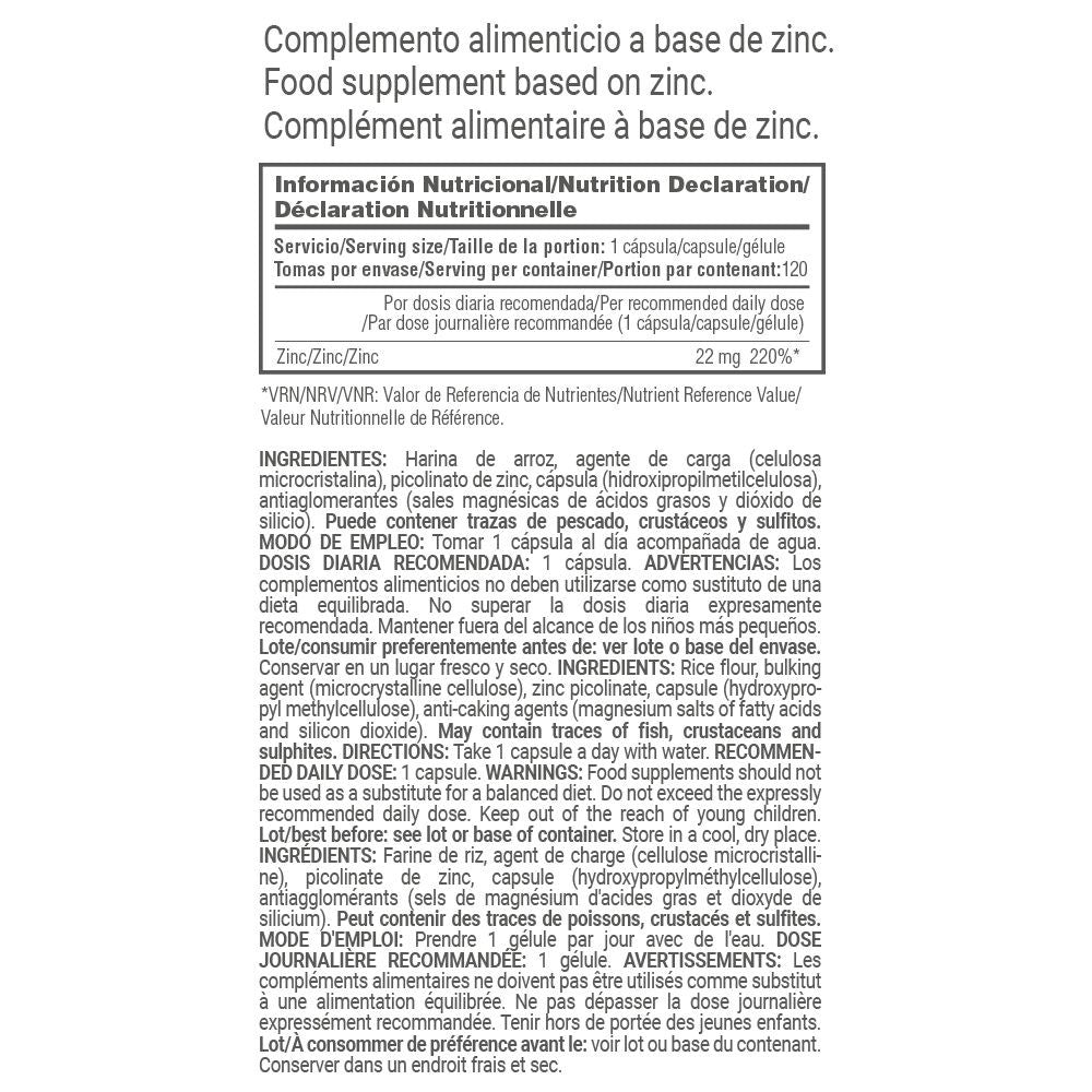 Picolinato De Zinc 22mg - 120 Cápsulas Vegetales - Zinc - Masmusculo_4