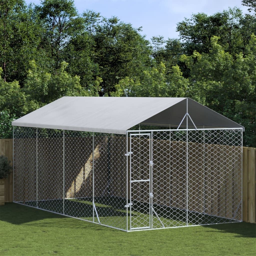 Vidaxl Perrera De Exterior Con Toldo Acero Galvanizado Plata 3x6x2,5 M_1