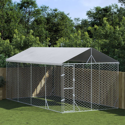 Vidaxl Perrera De Exterior Con Toldo Acero Galvanizado Plata 3x6x2,5 M_1