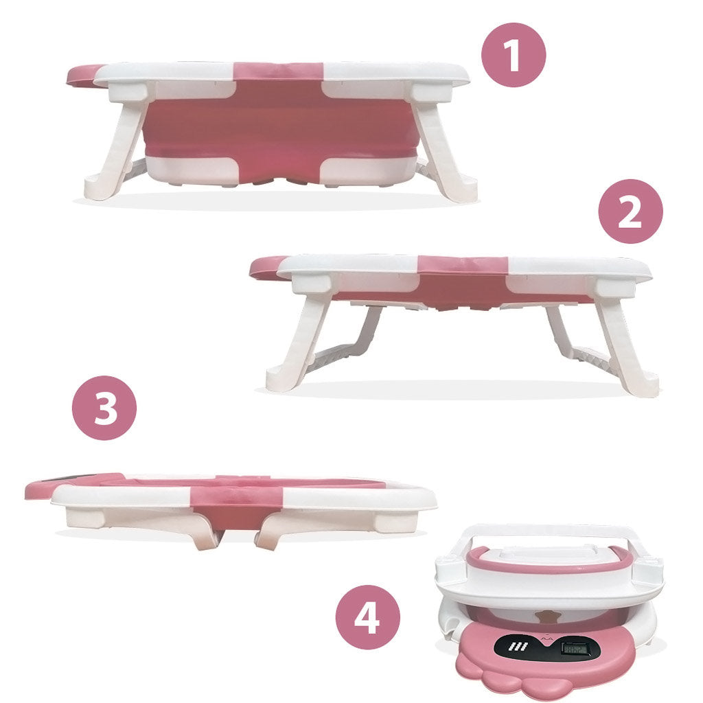 Bathby Bañera Plegable Para Bebés Recién Nacidos, Cojín Dinosaurio, Termómetro, Patas Antideslizantes (rosa Dinosaurio)