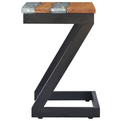 Mesa De Centro Madera Maciza De Teca Y Poliresina 30x30x50 Cm_2