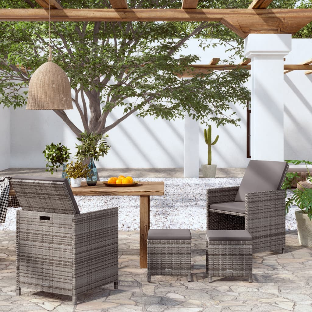 Vidaxl Conjunto De Silla De Jardín Y Taburete 4 Piezas Ratán Pe Gris_1