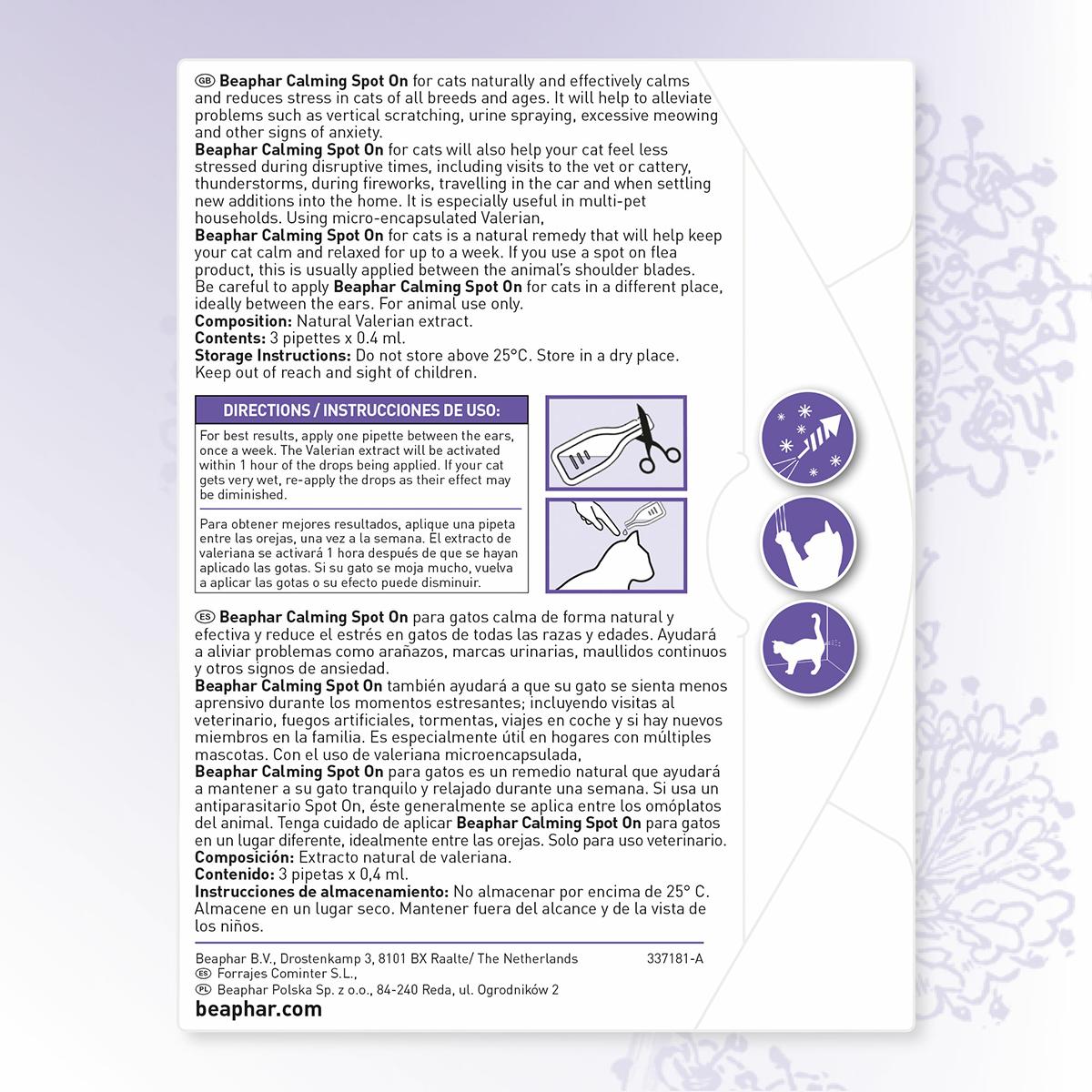 Calming Spot On  Pipetas calmantes para gatos Beaphar 3x0,4 ml