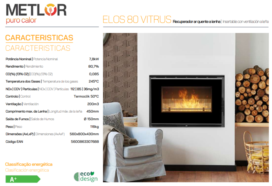 Insertables Con Ventilación A Leña Metlor Modelo Elos 80 Vitrus_1