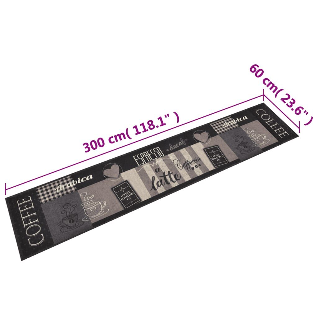 Vidaxl Alfombra De Cocina Lavable Terciopelo Negro Café 60x300 Cm_2