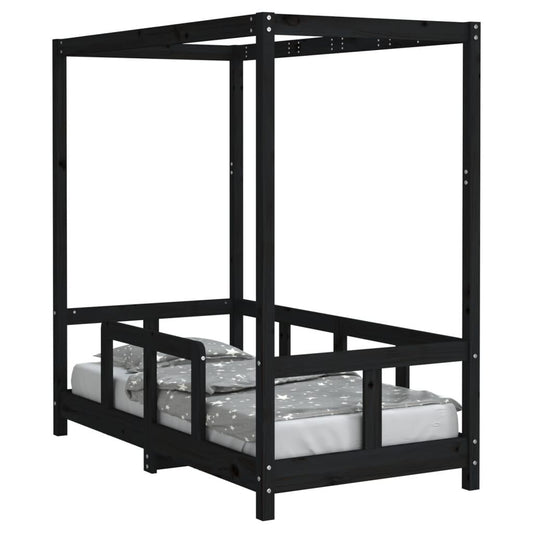 Vidaxl Estructura De Cama Para Niños Madera De Pino Negro 70x140 Cm_0