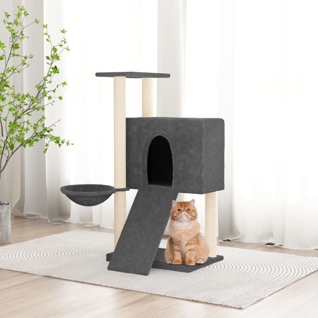 Vidaxl Rascador Para Gatos Con Postes De Sisal Gris Oscuro 96 Cm_1