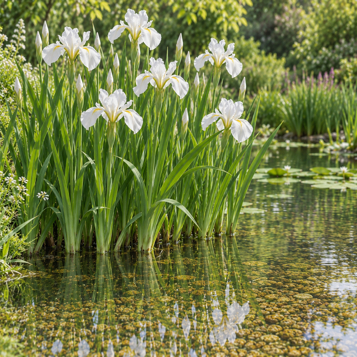 Lirio Blanco - Iris Kaempferi - Set De 4 Con Cesta_1