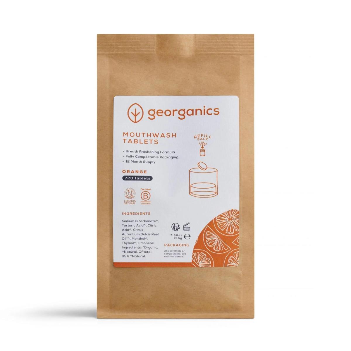Recarga de pastillas de enjuague bucal de naranja, Georganics 720 unidades