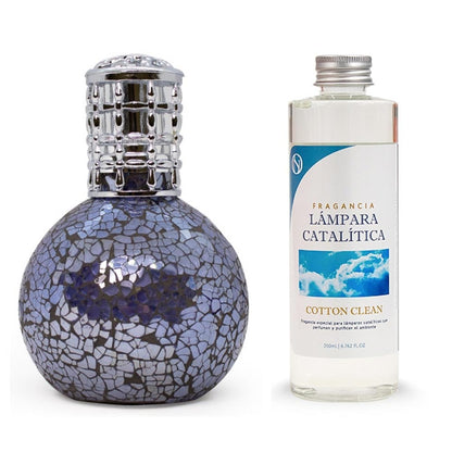 Lámpara Catalítica Mosaico Azul Océano + Fragancia Aroma Cotton Clean 200ml - Elimina Malos Olores, Impurezas Y Perfuma_0