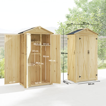 Outsunny Caseta De Jardín De Madera 93x53x168 Cm Con 4 Estantes Y 3 Puertas_2