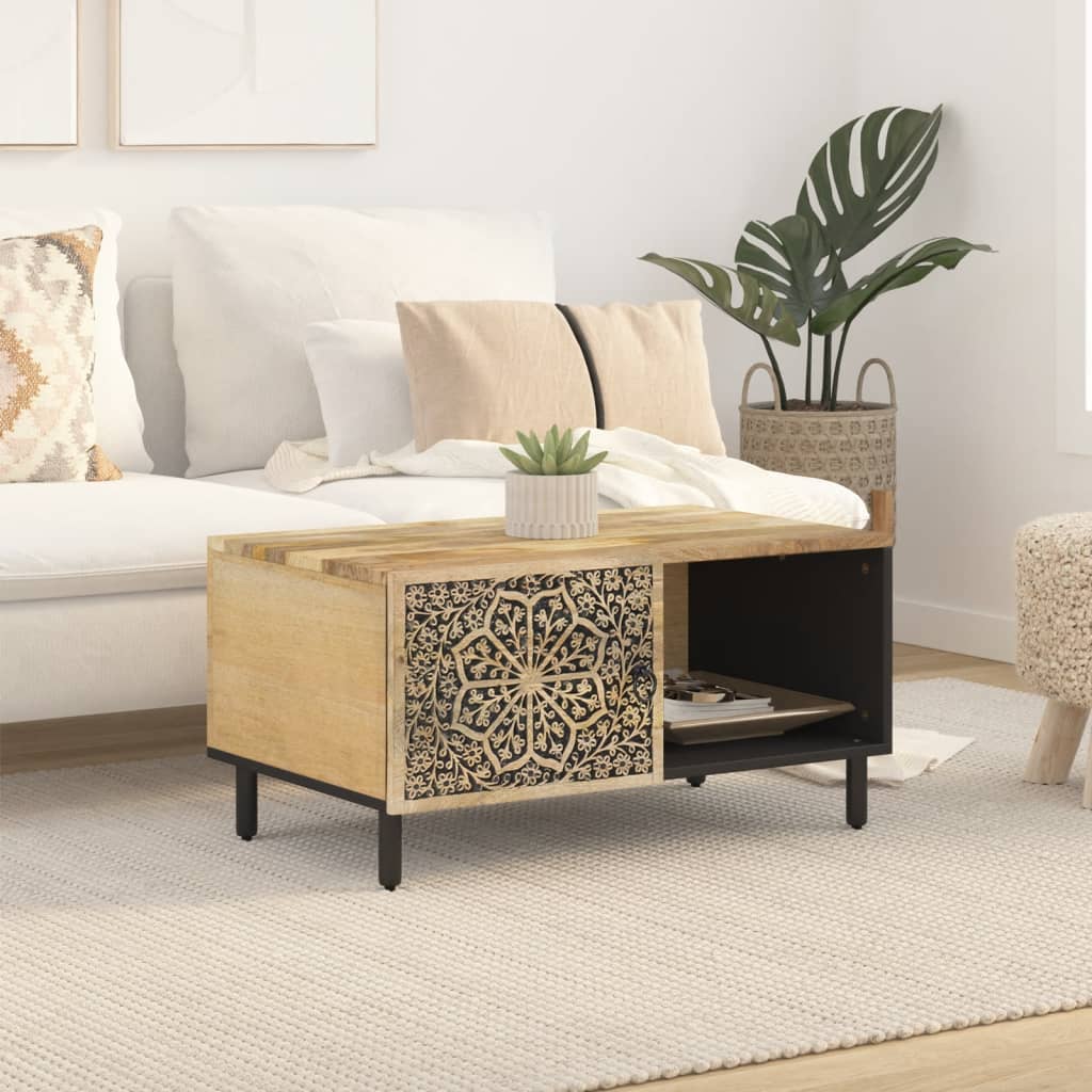 Mesa De Centro De Madera Maciza De Mango 80x50x40 Cm_1
