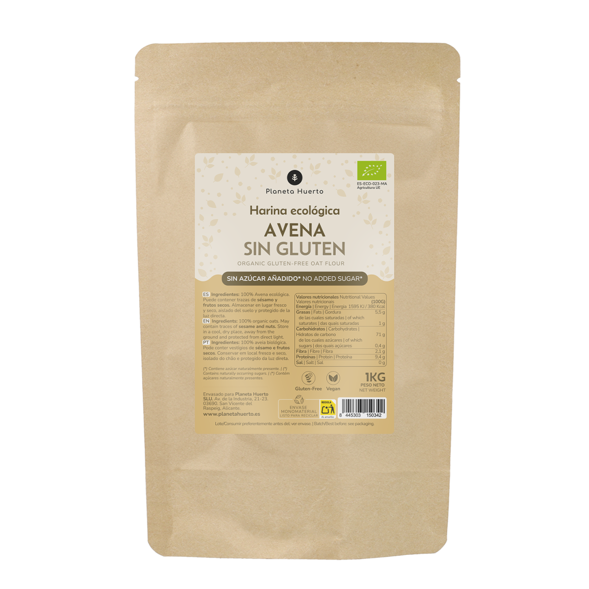 Harina de Avena Sin Gluten ECO Planeta Huerto  1 kg