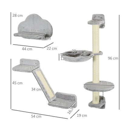 Pawhut Juego De Pared De Escalada Para Gatos De 3 Piezas Gris_2