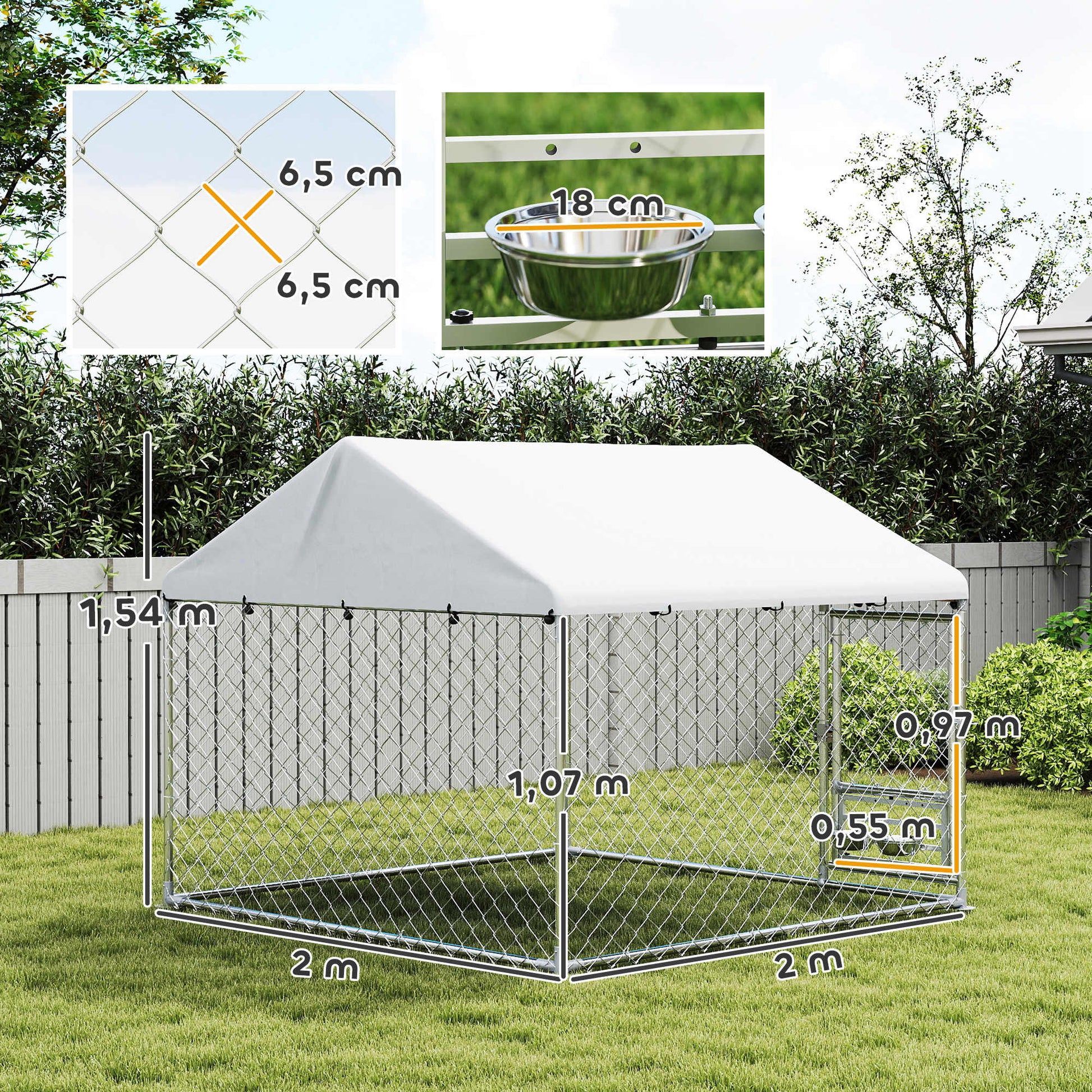 Pawhut Perrera Exterior Con Toldo 2x2x1,55 M Con Techo Impermeable_2