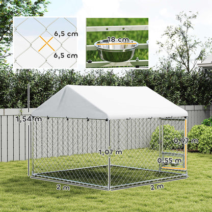 Pawhut Perrera Exterior Con Toldo 2x2x1,55 M Con Techo Impermeable_2