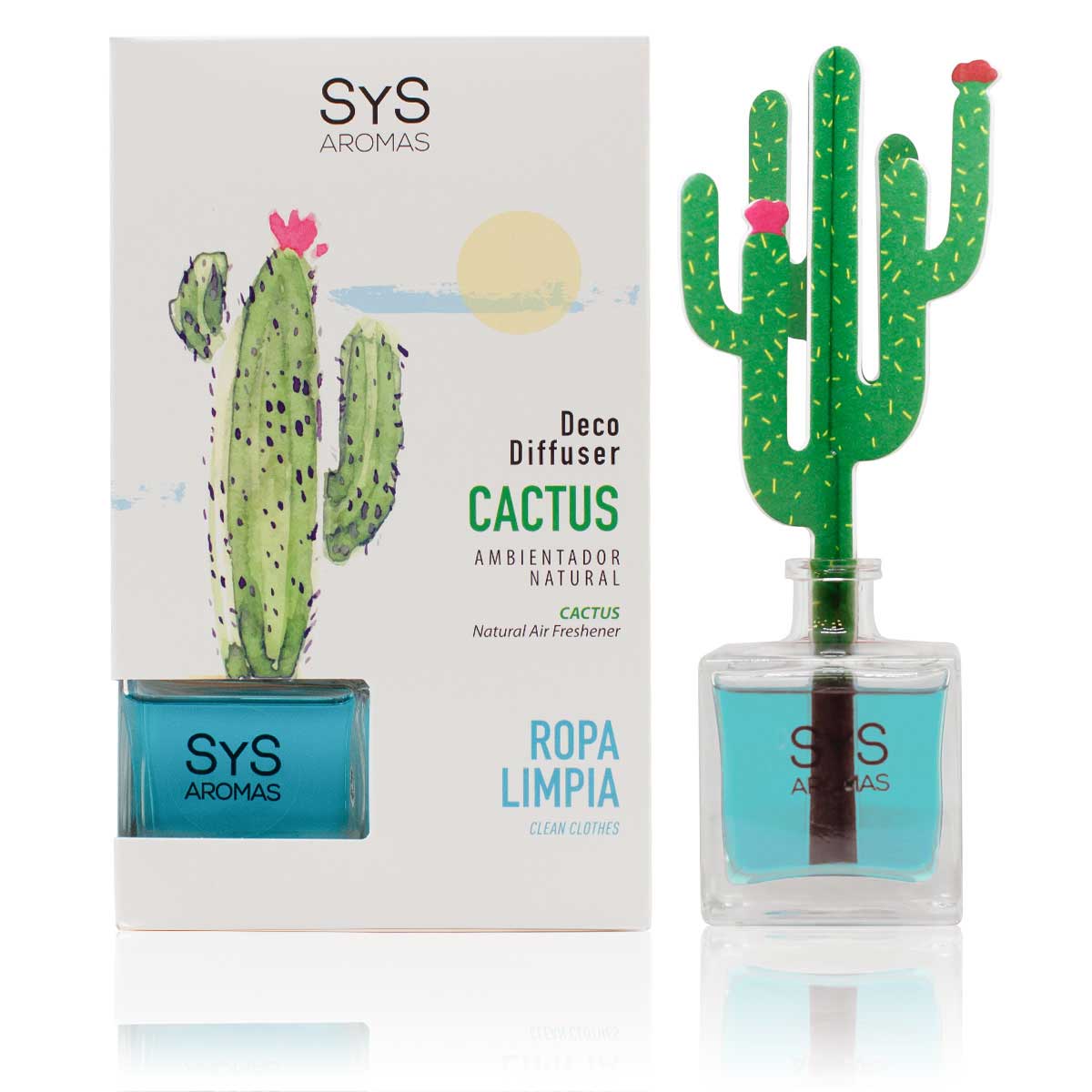 Ambientador Difusor Cactus Ropa Limpia Deco Diffuser SYS Aromas 90 ml | Aroma Fresco y Limpio | Relajante_0