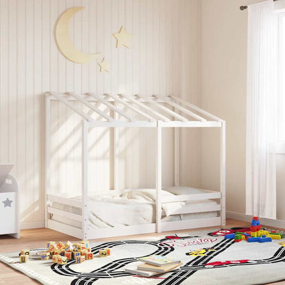 Cama Infantil Con Techo Madera Maciza Pino Blanco 70x140 Cm_1