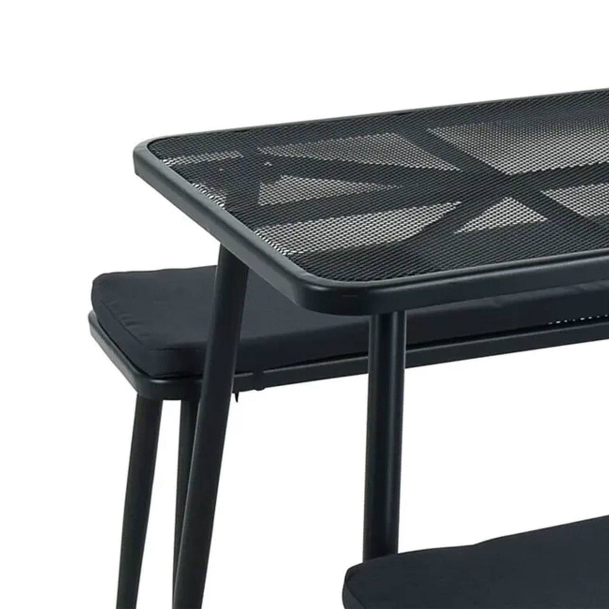 Well Home - Muebles De Jardín Mesa, 2 Sillas Malla Y Acero Con Cojines Gris Oscuro