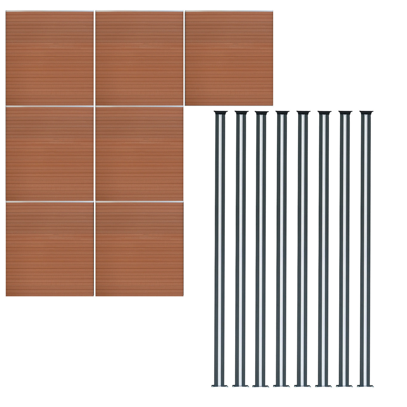 Vallas Para Exteriores De Wpc Y Aluminio - 8x Paneles + 9x Postes | Marrón_0