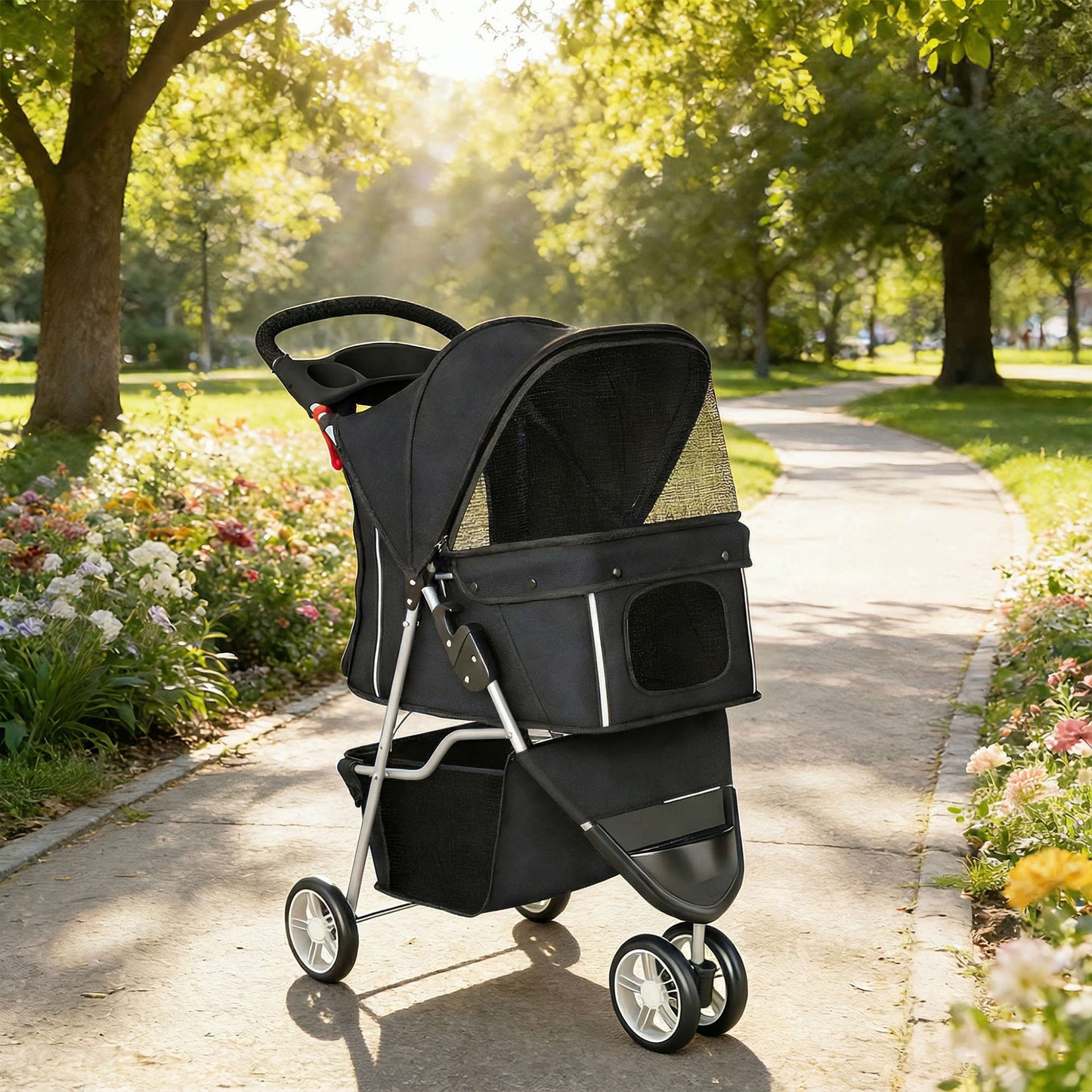 Pawhut Cochecito Para Perros Plegable Con Cesta De Almacenaje 77x44x102 Cm Negro_0