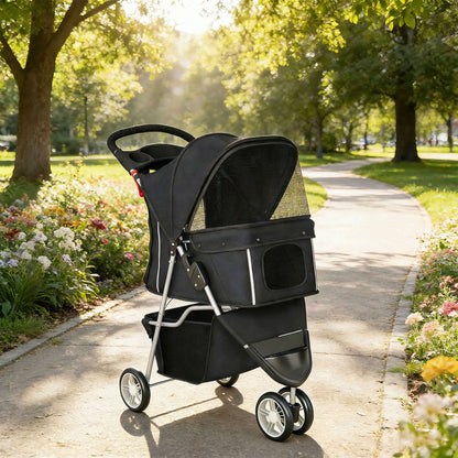 Pawhut Cochecito Para Perros Plegable Con Cesta De Almacenaje 77x44x102 Cm Negro_0