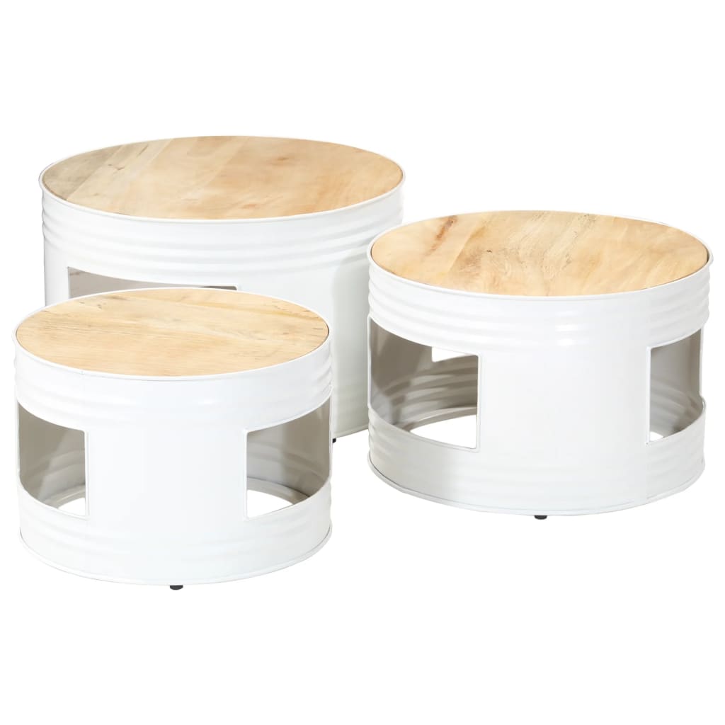 Mesas Altas De Bar Forma Tambor 3uds Madera Maciza Mango Rugosa_1