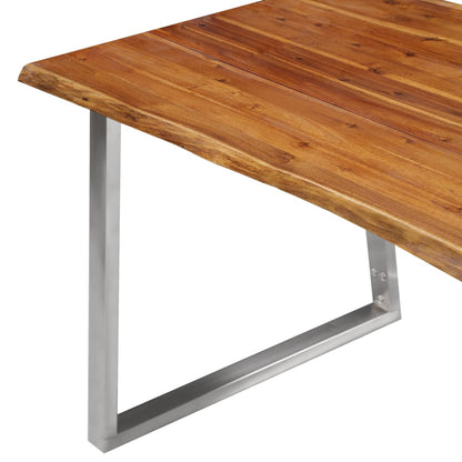 Mesa De Comedor Madera De Acacia Y Acero Inoxidable 140x80x75cm_3