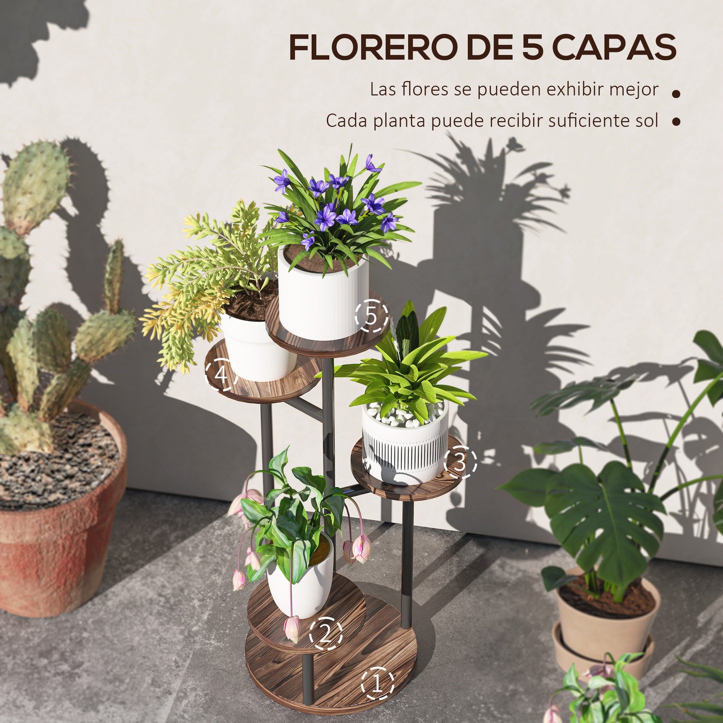 Outsunny Estantería Para Plantas De 5 Niveles De Madera 43x43x70 Cm Carbonizado_3