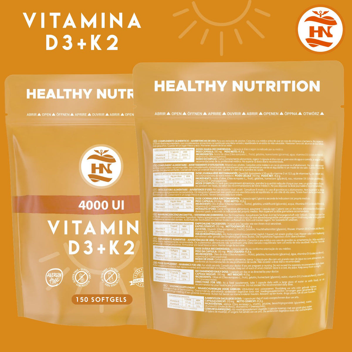 Pack 3 X Vitamina D3 4000 Ui (100 Μg) + K2 Mk-7 - 3 X 150 Cápsulas - Complemento Alimenticio_2