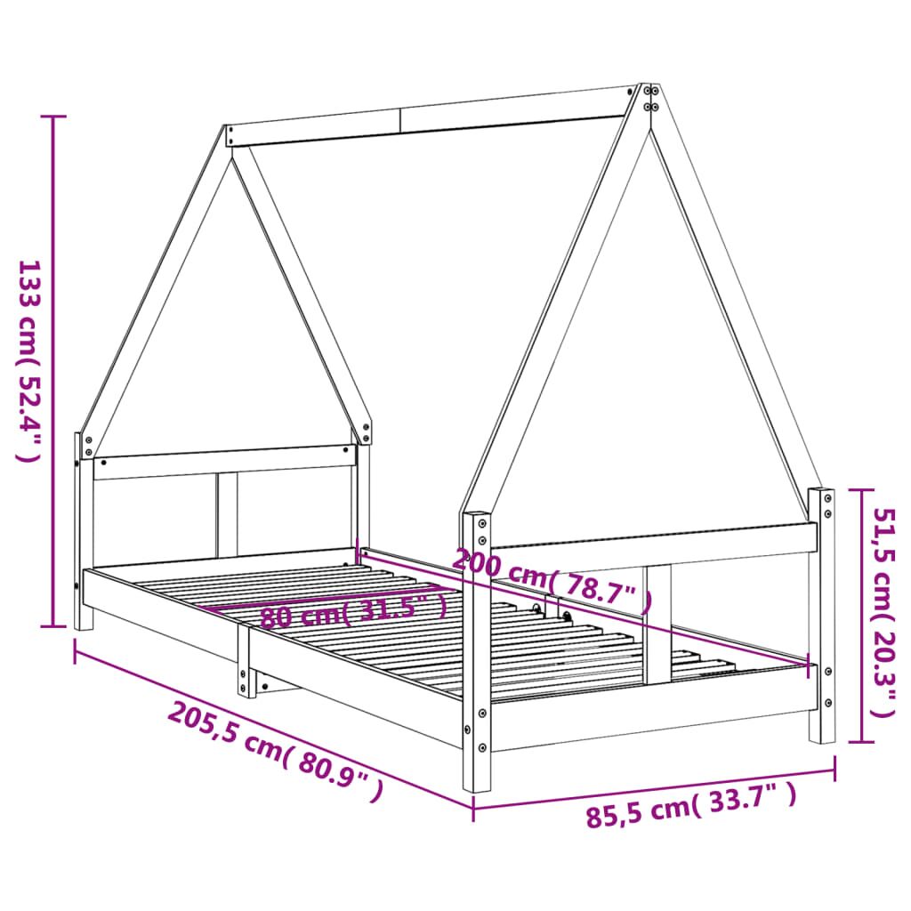 Vidaxl Estructura De Cama Para Niños Madera De Pino Negro 80x200 Cm_2
