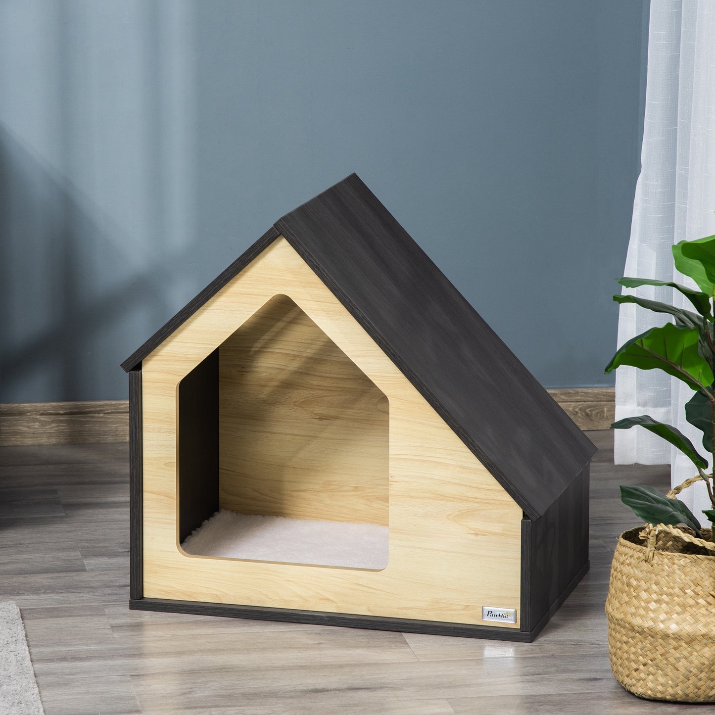 Pawhut Caseta Madera De Perros Interior Con Cojín 3 Ventilaciones 60x40x59,2 Cm_1