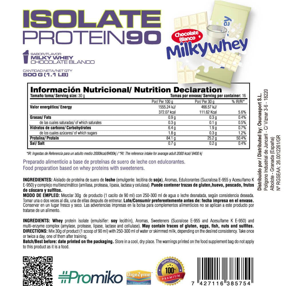 Isolate 90 Cfm - 500 G - Chocolate Blanco Con Leche Milkywhey - Aumenta La Masa Muscular - Masmusculo_5