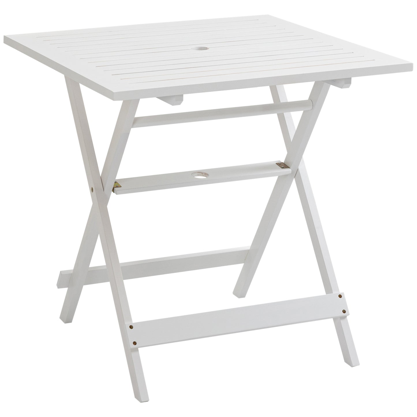Outsunny Mesa De Jardín Plegable 70x70x70 Cm Con Agujero Para Sombrilla Blanco_0