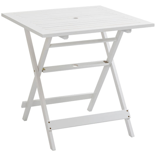 Outsunny Mesa De Jardín Plegable 70x70x70 Cm Con Agujero Para Sombrilla Blanco_0