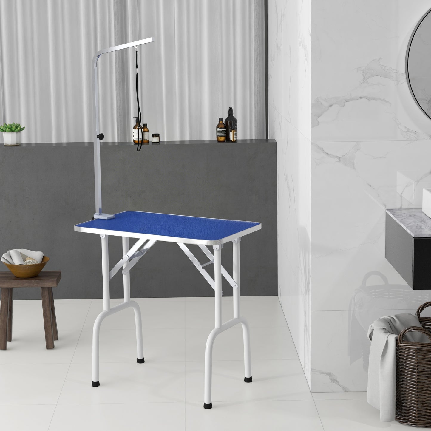 Pawhut Mesa De Peluquería Canina Plegable Encimera Antideslizante Azul_1