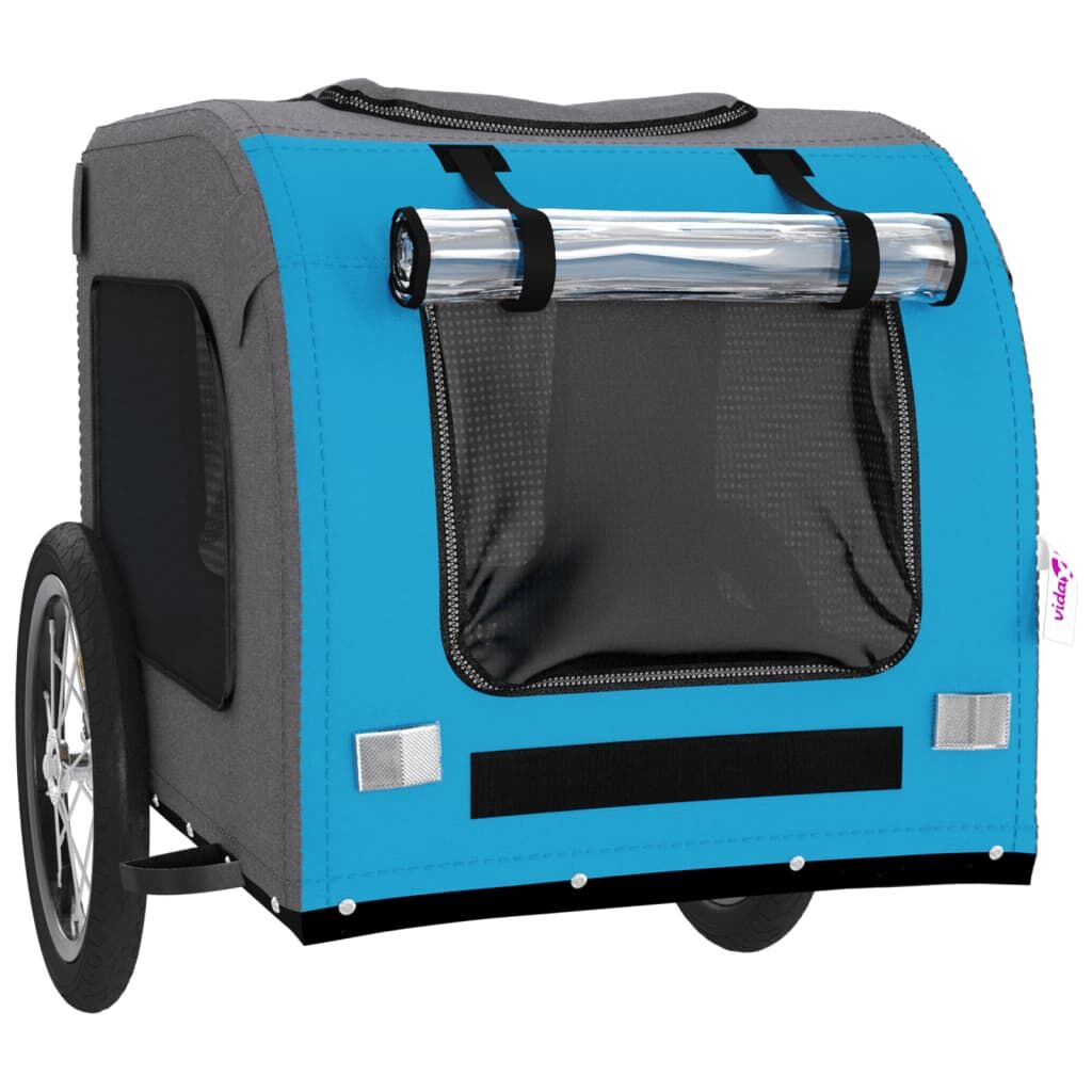 Vidaxl Remolque De Bicicleta Mascotas Hierro Tela Oxford Azul Gris_4