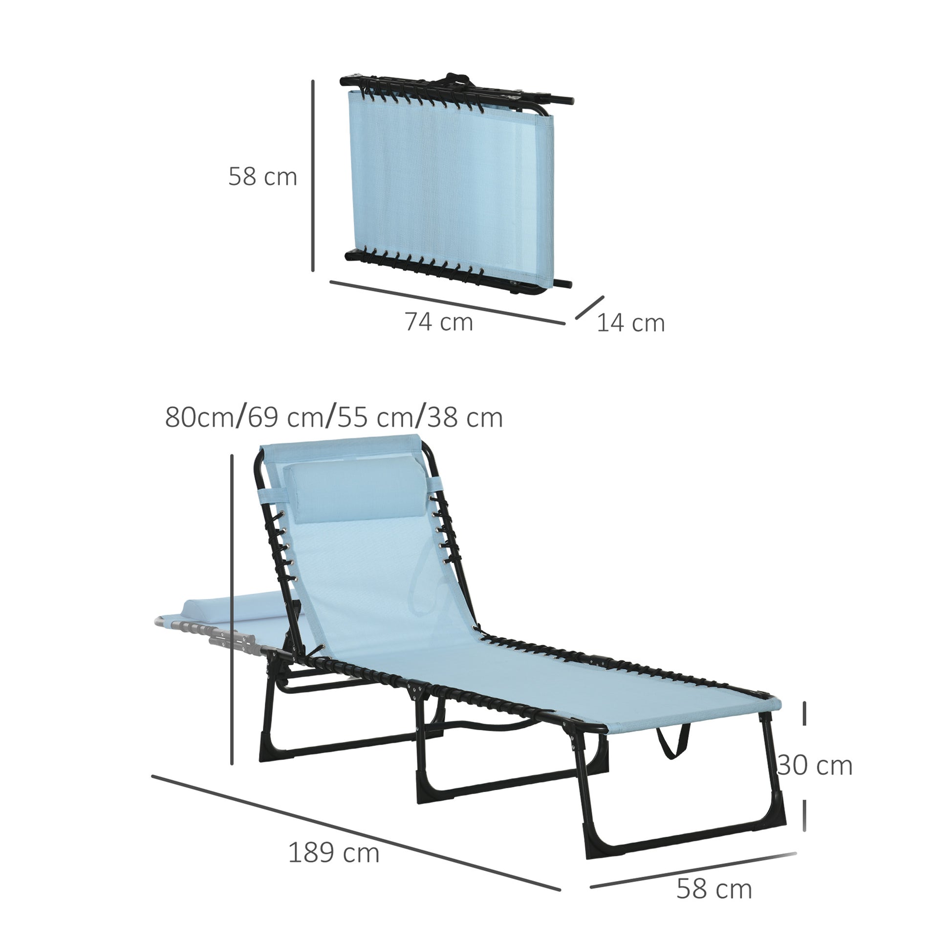Outsunny Tumbona Plegable Reclinable En 4 Posiciones Con Marco De Acero Azul_2