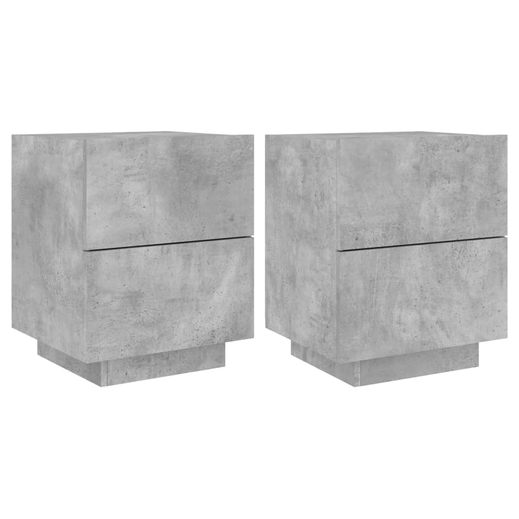 Mesita De Noche Luces Led 2 Uds Madera Ingeniería Gris Hormigón_0