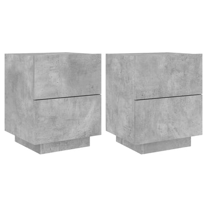 Mesita De Noche Luces Led 2 Uds Madera Ingeniería Gris Hormigón_0