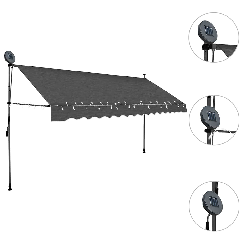 Toldo Manual Retráctil Con Led Gris Antracita 400 Cm_2