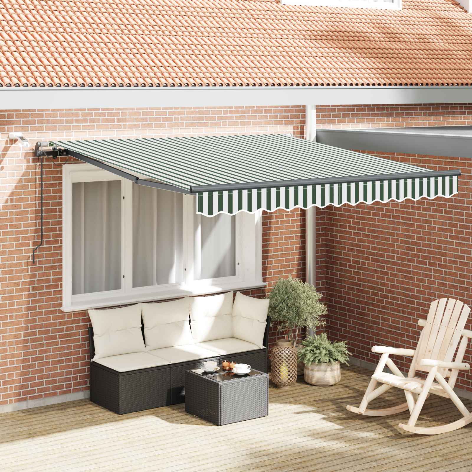 Toldo Retráctil Verde Y Blanco 300 X 250 Cm Poliéster_1