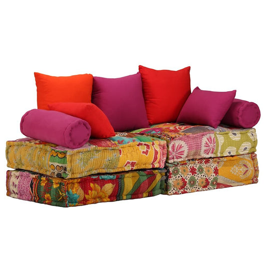 Vidaxl Puf Modular De 2 Plazas De Tela Patchwork_0