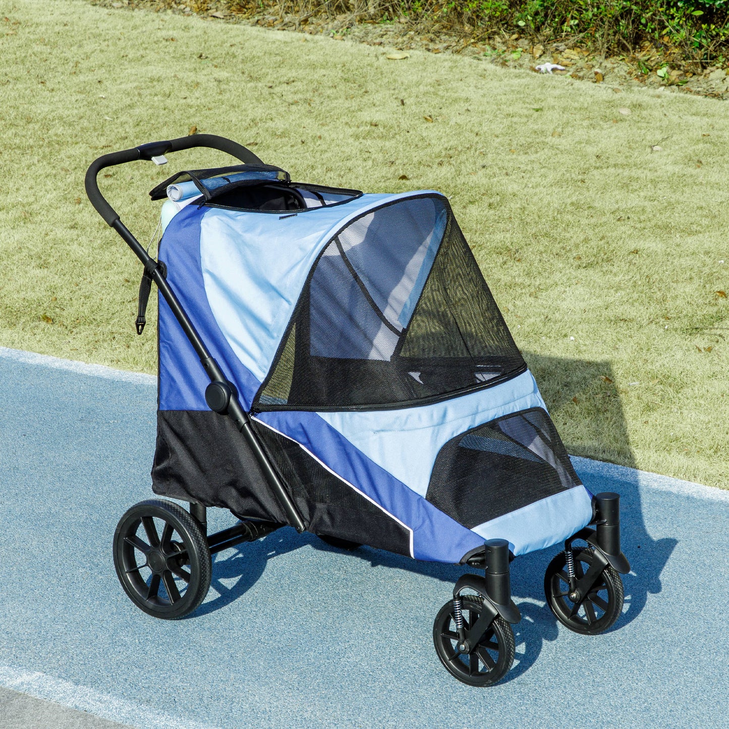 Pawhut Cochecito Para Perros Plegable Con Marco Amortiguador 124x67x100 Cm Azul_1